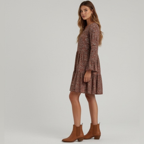 Boho Floral Flounce Sleeve Smock Dress - Picture 3 of 7